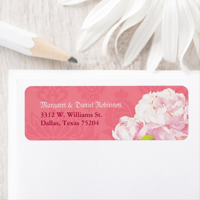 Cute Pink Peony Wedding Return Address Label (Insitu)