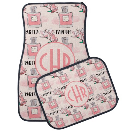 Cute Pink Perfumes  Parfum  Floral  Monogram Car Floor Mat