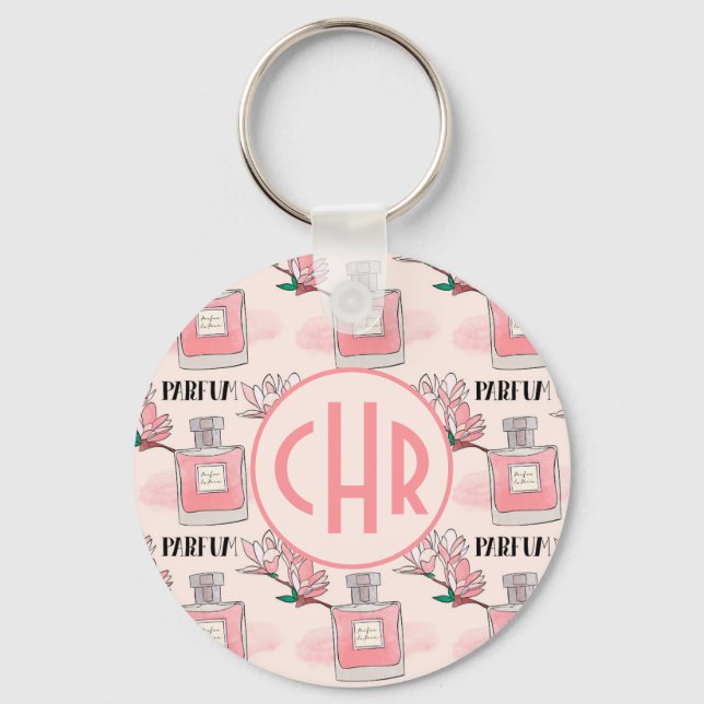 Cute Pink Perfumes | Parfum | Floral | Monogram Keychain (Front)