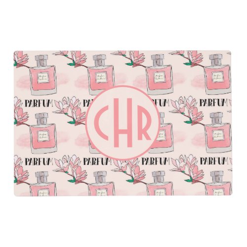 Cute Pink Perfumes  Parfum  Floral  Monogram Placemat