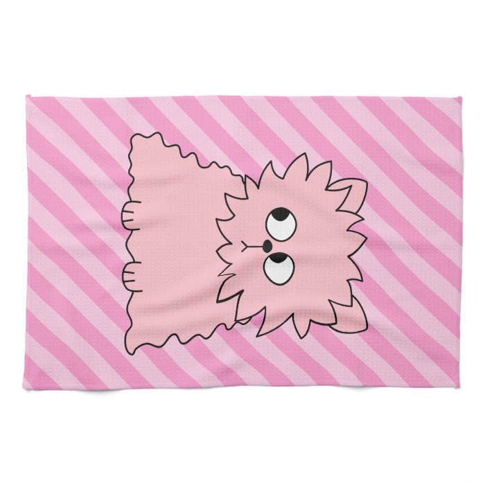 Cute Pink Persian Cat. Pink Striped Background. Kitchen Towel