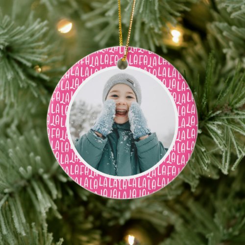 Cute pink personalized Christmas holiday photo Ceramic Ornament