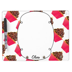 Cute Pink Personalized Cupcake Sprinkles Dry Erase Board With Keychain Holder