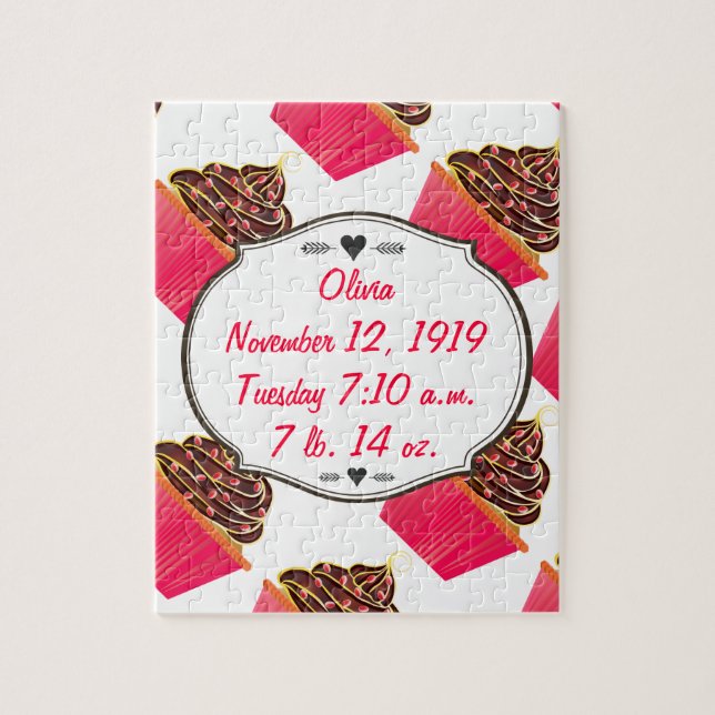 Cute Pink Personalized Cupcake Sprinkles Jigsaw Puzzle (Vertical)