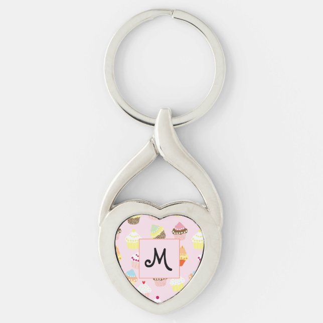 Cute Pink Personalized Dessert Cupcake Keychain (Front)