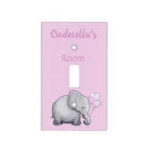Cute Pink Personalized Elephant Baby Girl Nursery Light Switch Cover