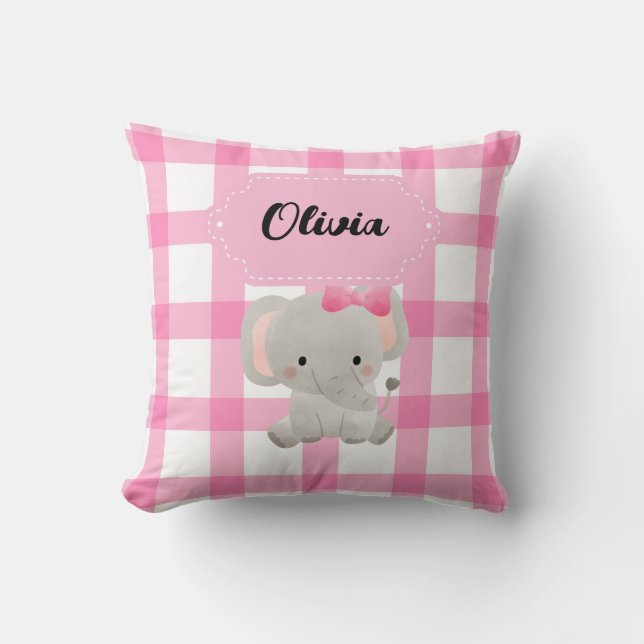 Cute Pink Personalized elephant Throw Pillow (Front)