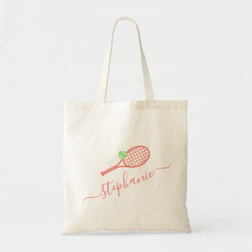 Cute Pink Personalized Feminine Tennis Monogram Tote Bag