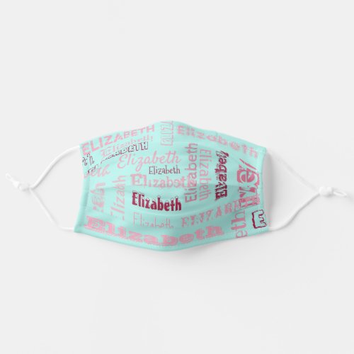 Cute Pink Personalized First Name Pattern on Blue Adult Cloth Face Mask