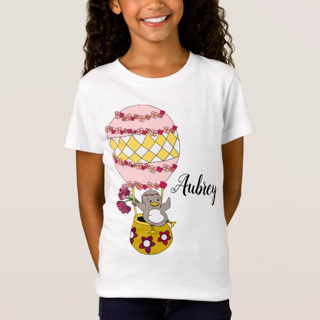 Cute Pink Personalized Girly Floral Illustration T-Shirt (Front)