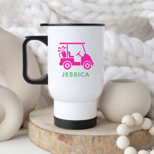 Cute Pink Personalized Golf Cart Travel Mug