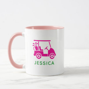 Cute Pink Personalized Golf Cart Two Tone Mug