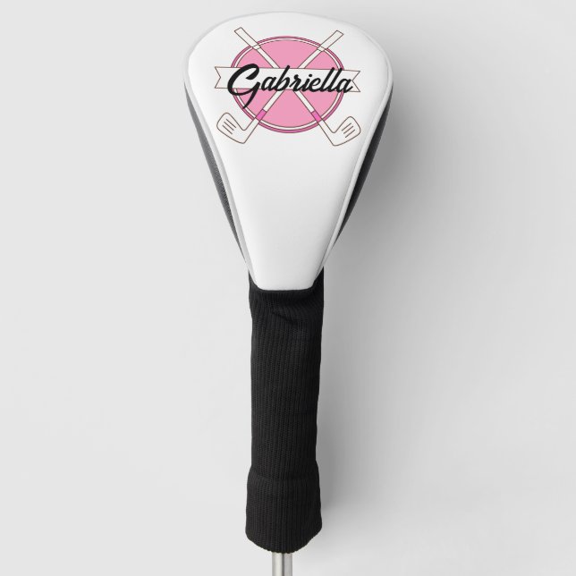 Cute Pink Personalized Golf Clubs Monogram  Golf Head Cover (Front)