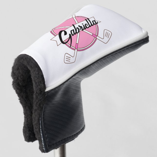 Cute Pink Personalized Golf Clubs Monogram  Golf Head Cover (3/4 Front)