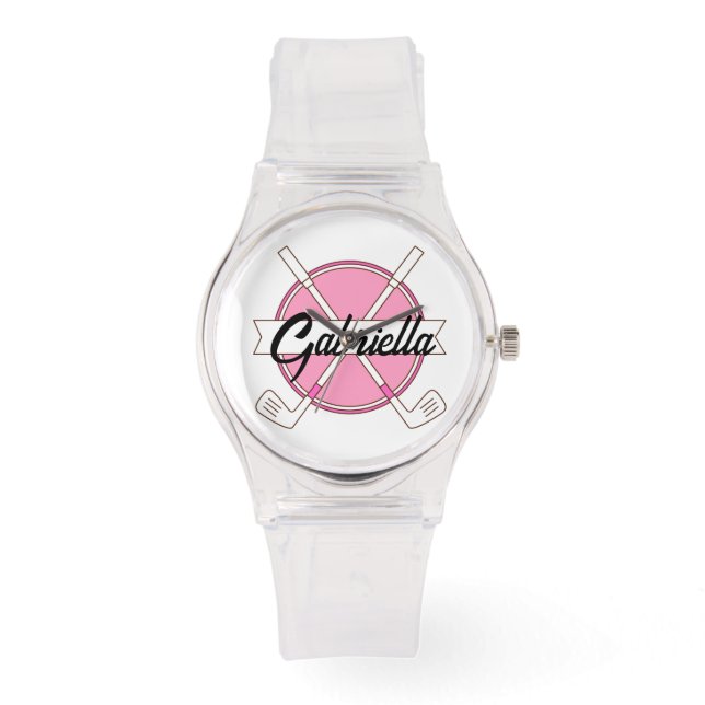 Cute Pink Personalized Golf Clubs Monogram  Watch (Front)
