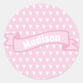 Cute Pink Personalized Hearts Pattern Sticker