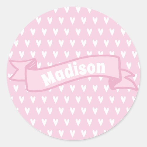 Cute Pink Personalized Hearts Pattern Sticker