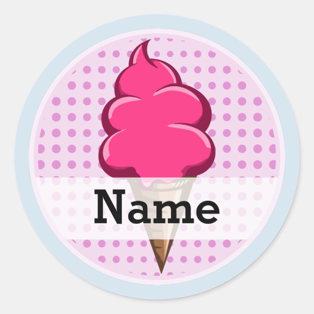 Cute pink personalized ice cream for girls classic round sticker (Front)