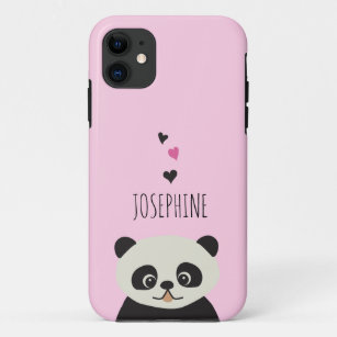 Cute Pink Personalized Illustration Panda love iPhone 11 Case