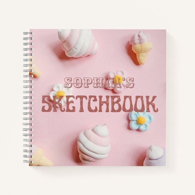 Cute Pink Personalized Kid Sketchbook  Notebook (Front)