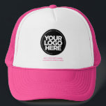 Cute Pink | Personalized Logo and Text Baseball Trucker Hat<br><div class="desc">Create your very own corporate cute pink Trucker Hat! Our sleek and contemporary template comes in a variety of colors, offering full customization options to showcase your business logo, chosen photograph or image. Enhance personalization by adding your name, company slogan or moniker, promotional Instagram handle, or any personalized text of...</div>