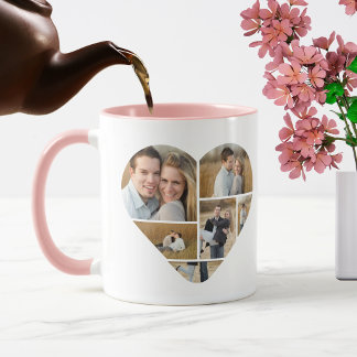 Cute Pink Personalized Love Heart Photo Collage Mug