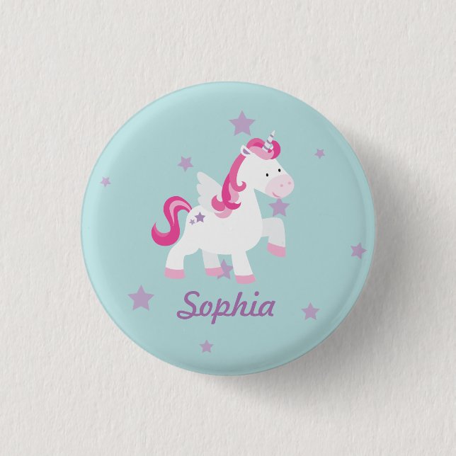 Cute Pink Personalized Magical Unicorn Button/Pin Button (Front)