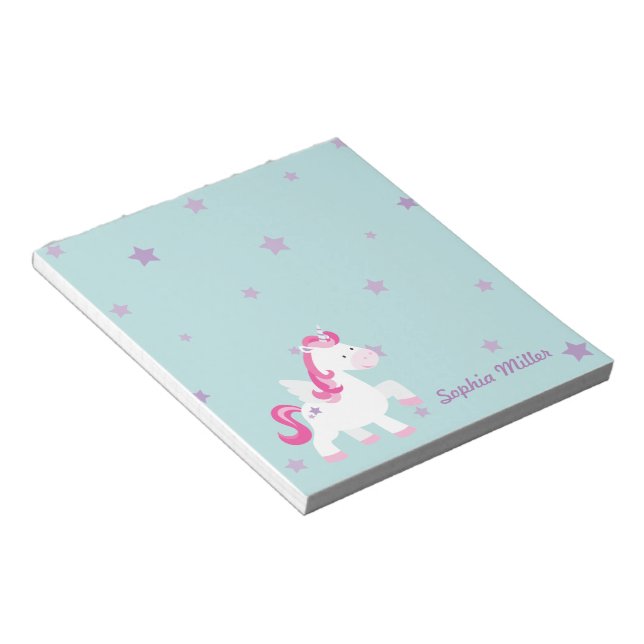 Cute Pink Personalized Magical Unicorn Notepads (Angled)