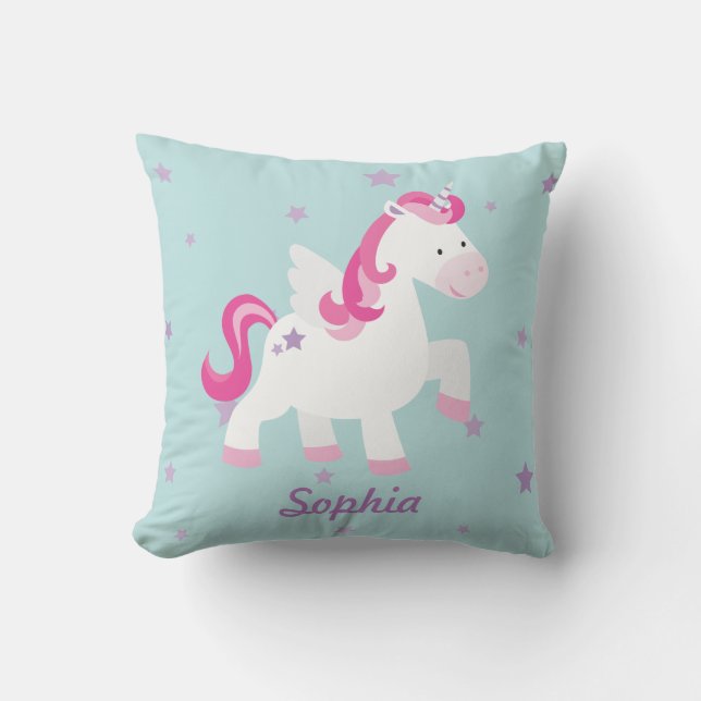 Cute Pink Personalized Magical Unicorn Pillow (Front)