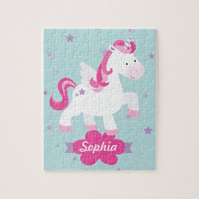 Cute Pink Personalized Magical Unicorn Puzzle (Vertical)