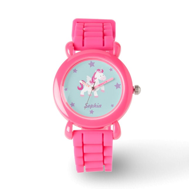 Cute Pink Personalized Magical Unicorn Watch (Front)