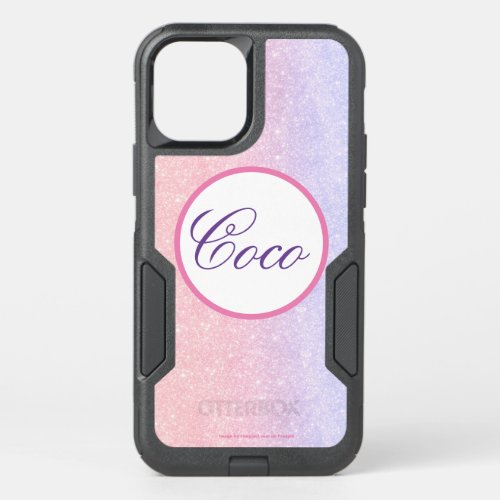 Cute Pink Personalized Name Glitter OtterBox Commuter iPhone 12 Pro Case