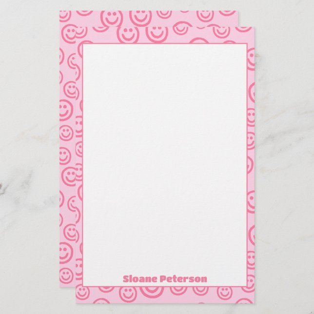 Cute Pink Personalized Preppy Stationery (Front/Back)