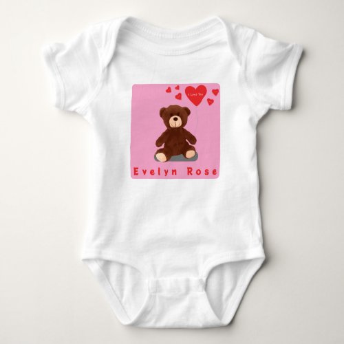 Cute Pink Personalized Teddy Bear with Balloon Baby Bodysuit