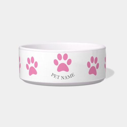 Cute Pink Pet Paw Print with Name Bowl