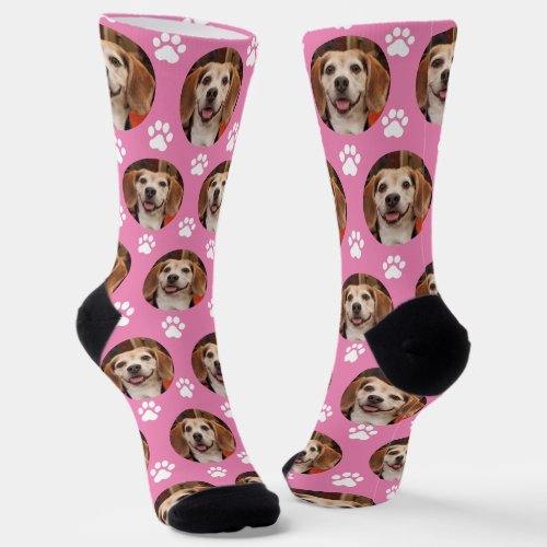  Cute Pink Pet Photo Paw Prints Custom  Socks
