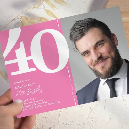 Cute Pink Photo 40th Birthday Party Invitation