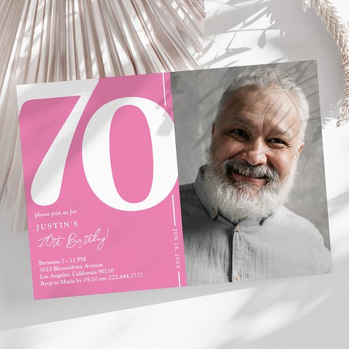 Cute Pink Photo 70th Birthday Party Invitation