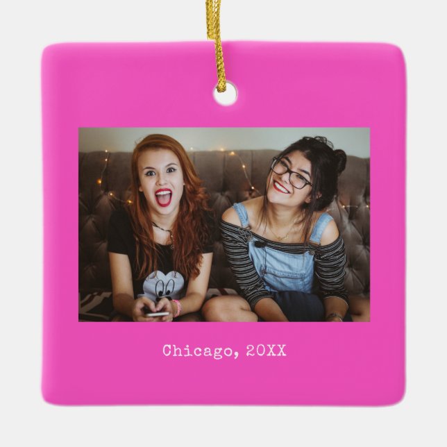 Cute Pink Photo Keepsake Christmas Ceramic Ornament (Front)