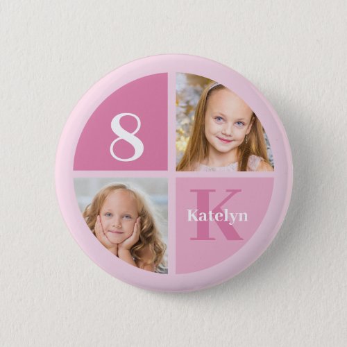 Cute Pink Photo Personalized Birthday Girl Party Button