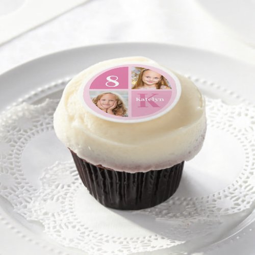 Cute Pink Photo Personalized Birthday Girl Party Edible Frosting Rounds