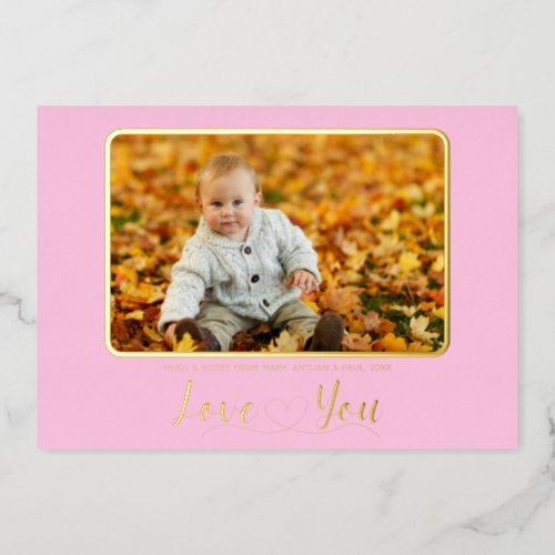 Cute Pink Photo template Foil Holiday Card