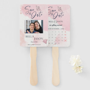Cute Pink Photo Wedding Save The Date Calendar Hand Fan