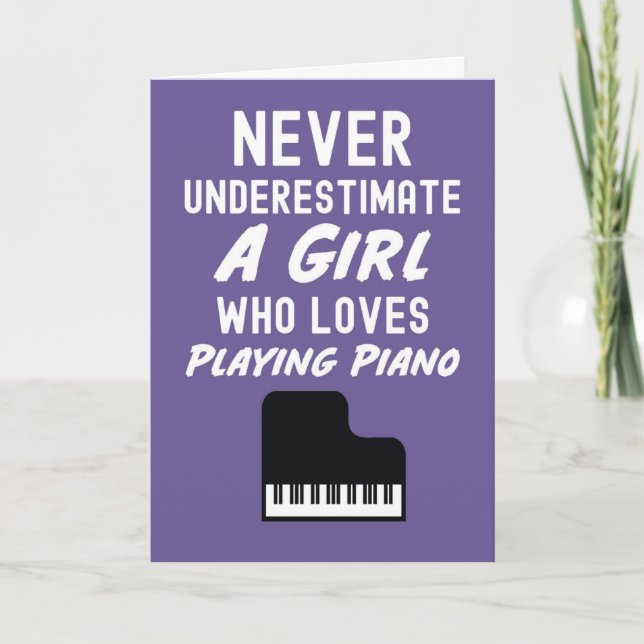 Cute Pink Pianist Cards For Girls Kid Piano Player (Front)