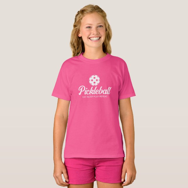 Cute pink pickleball kid's t shirt for girl (Front Full)