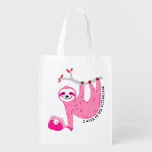 🦥 Cute Pink pickleball sloths 🦥 Grocery Bag