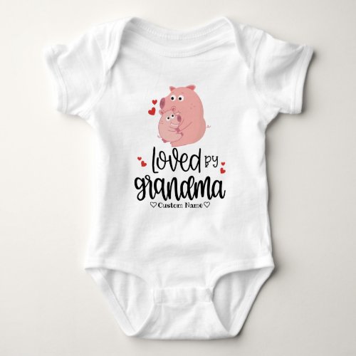 Cute Pink Pig and Piglet _ Loved by Grandma Baby Bodysuit