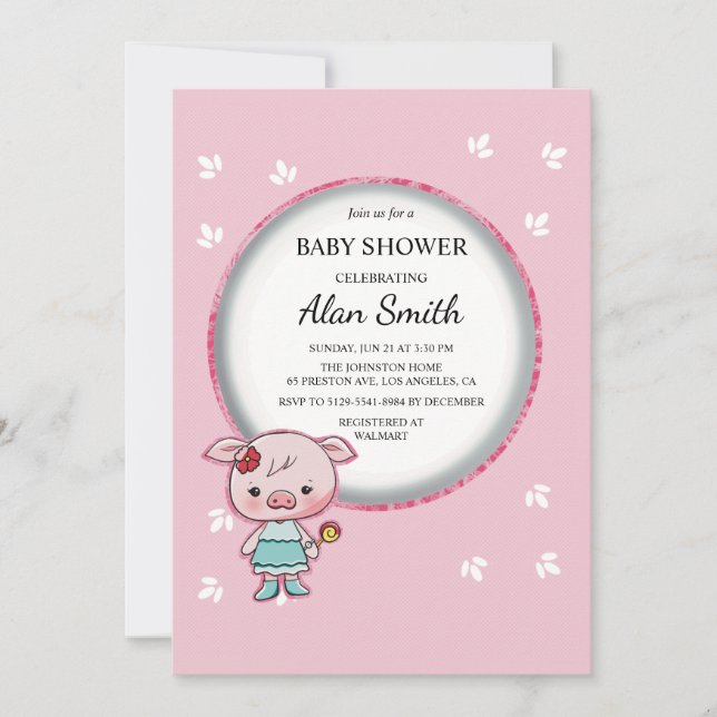 Cute Pink Pig Baby Shower Invitation (Front)