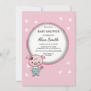 Cute Pink Pig Baby Shower Invitation