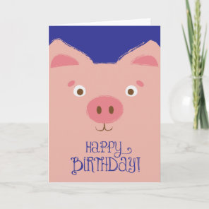 Cute Pink Pig Birthday Card